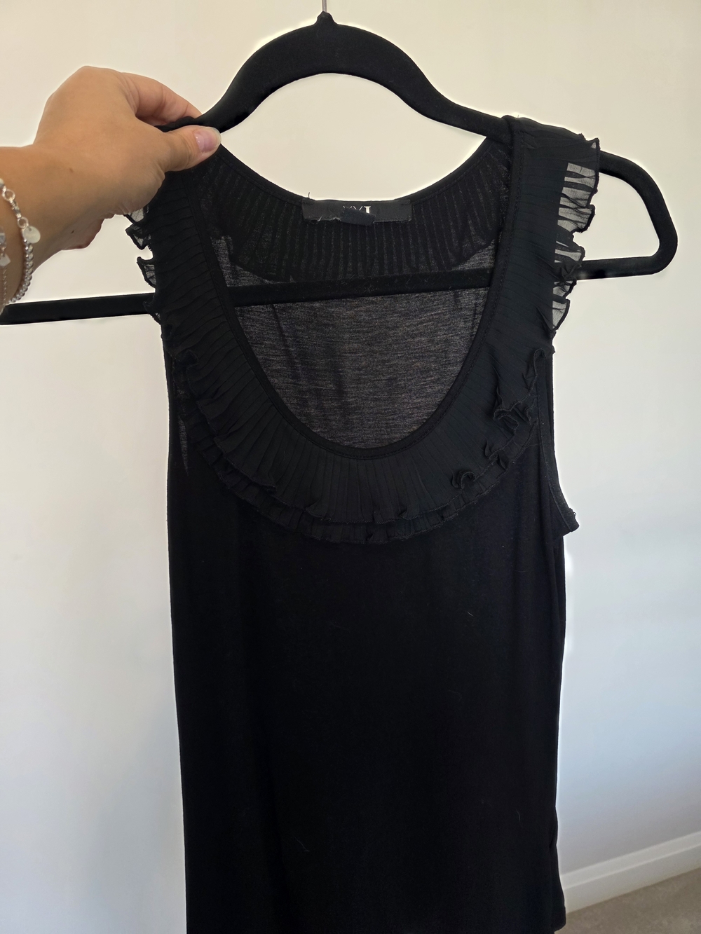Forever 21 Black Ruffle Trim Scoop Tank